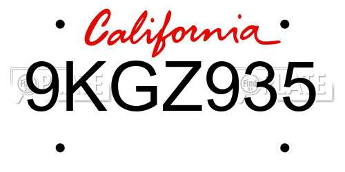 9KGZ935 California License Plate