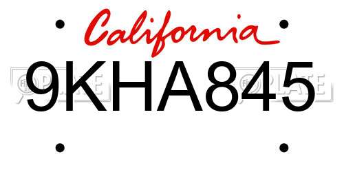 9KHA845 California License Plate
