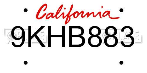 9KHB883 California License Plate