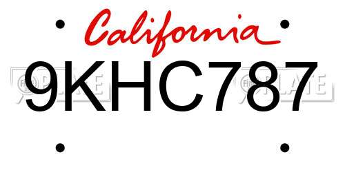 9KHC787 California License Plate
