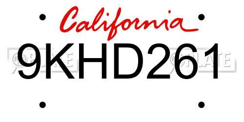 9KHD261 California License Plate