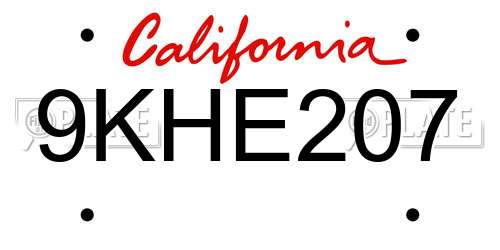 9KHE207 California License Plate