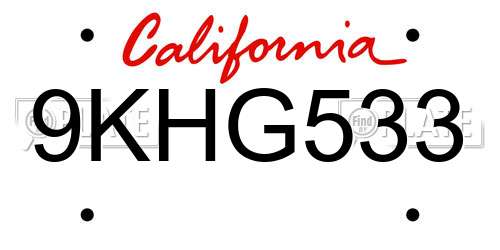 9KHG533 California License Plate