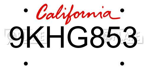 9KHG853 California License Plate