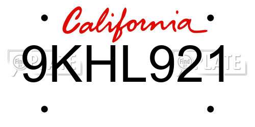 9KHL921 California License Plate