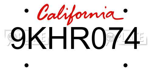 9KHR074 California License Plate