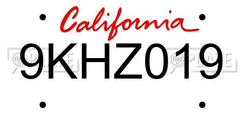 9KHZ019 California License Plate