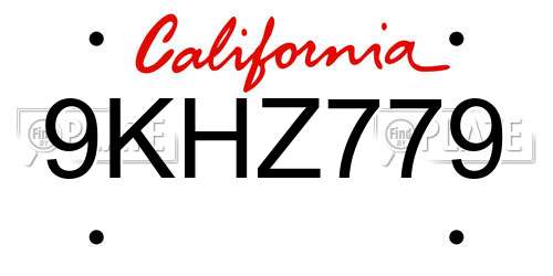 9KHZ779 California License Plate