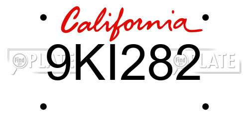 9KI282 California License Plate