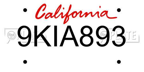 9KIA893 California License Plate