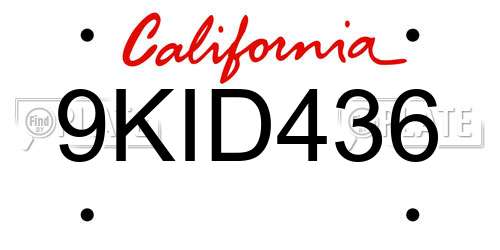 9KID436 California License Plate