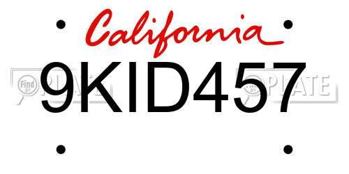 9KID457 California License Plate