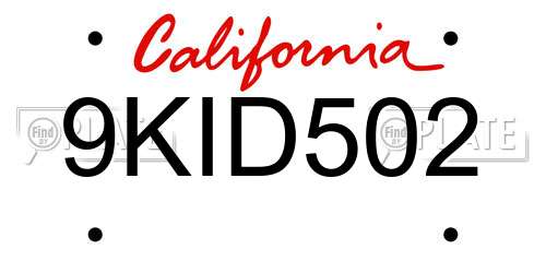 9KID502 California License Plate