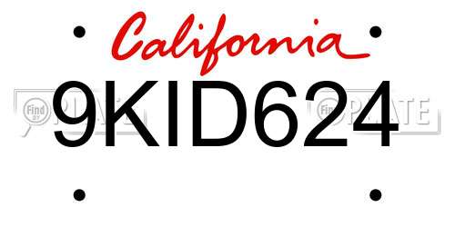 9KID624 California License Plate