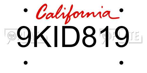 9KID819 California License Plate