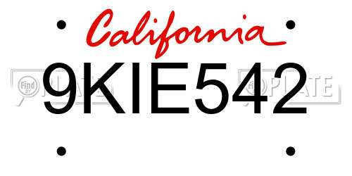 9KIE542 California License Plate