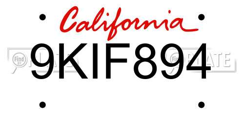 9KIF894 California License Plate