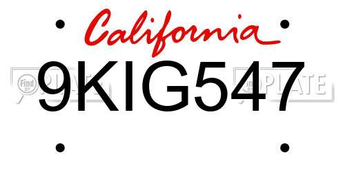 9KIG547 California License Plate