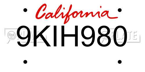 9KIH980 California License Plate