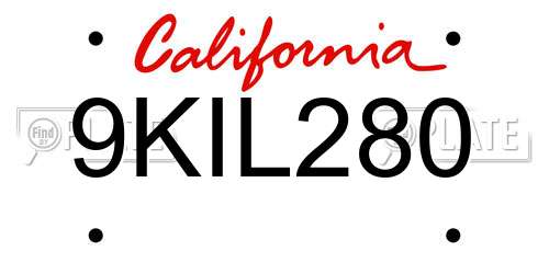 9KIL280 California License Plate