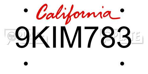 9KIM783 California License Plate