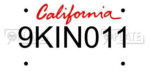 9KIN011 California License Plate