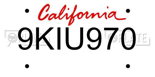 9KIU970 California License Plate