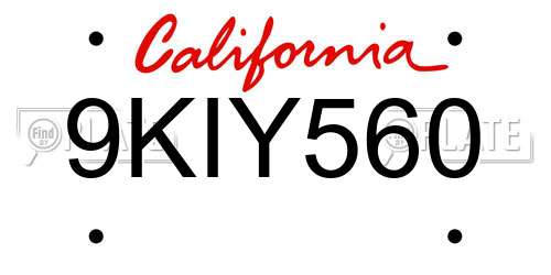 9KIY560 California License Plate