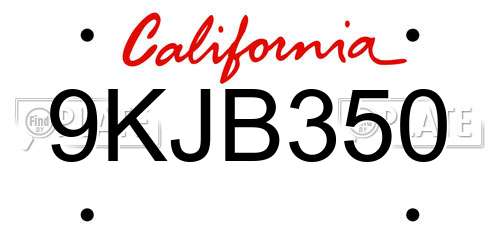 9KJB350 California License Plate