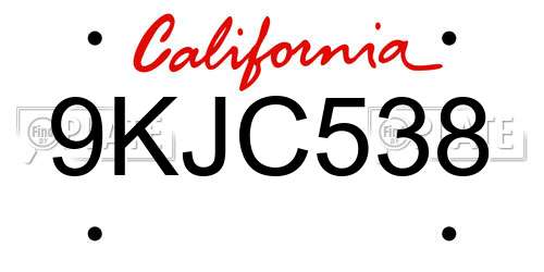 9KJC538 California License Plate