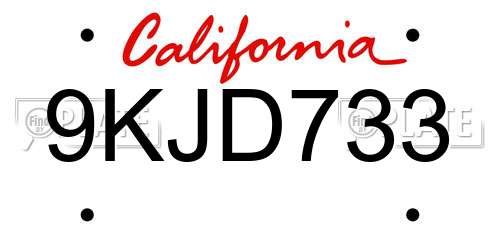 9KJD733 California License Plate