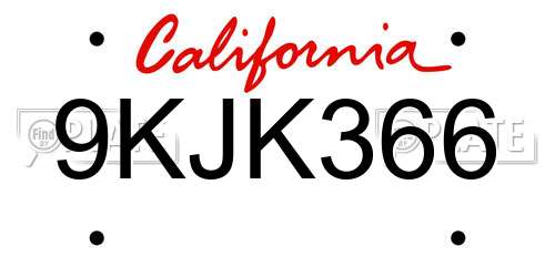 9KJK366 California License Plate