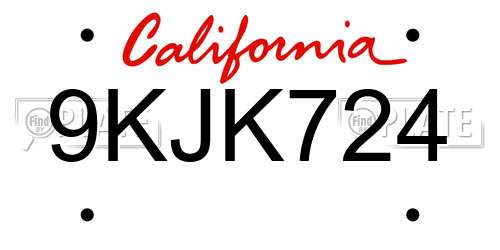 9KJK724 California License Plate