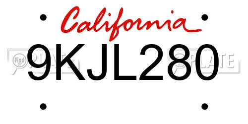 9KJL280 California License Plate