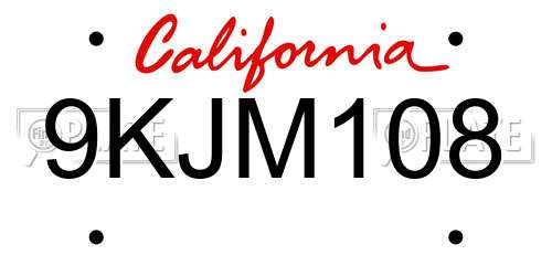 9KJM108 California License Plate