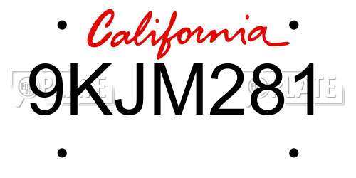 9KJM281 California License Plate