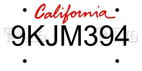 9KJM394 California License Plate