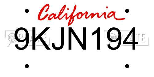 9KJN194 California License Plate
