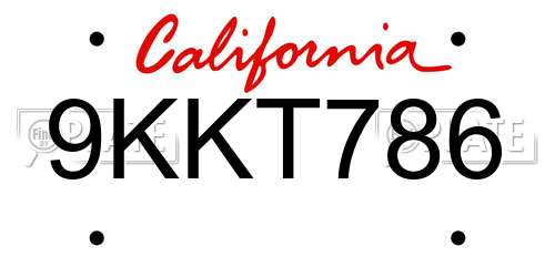 9KKT786 California License Plate