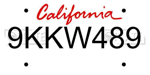 9KKW489 California License Plate
