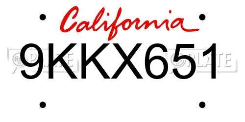 9KKX651 California License Plate