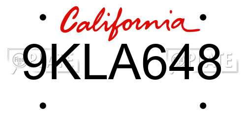 9KLA648 California License Plate