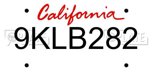 9KLB282 California License Plate