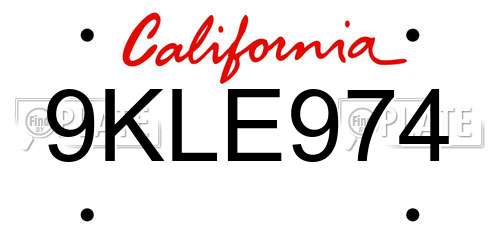 9KLE974 California License Plate