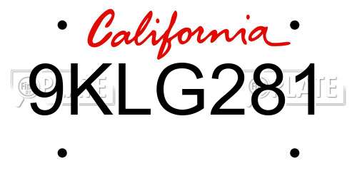 9KLG281 California License Plate