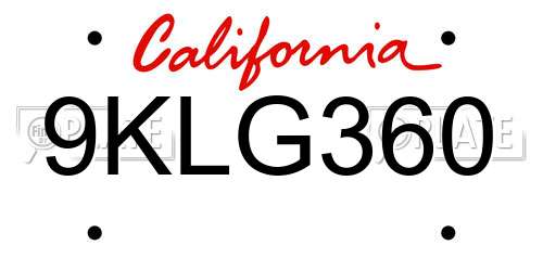 9KLG360 California License Plate