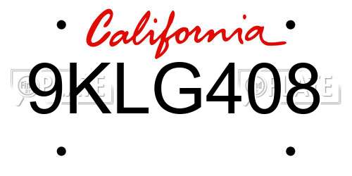 9KLG408 California License Plate