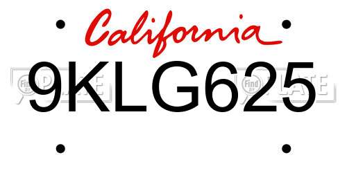 9KLG625 California License Plate