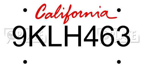 9KLH463 California License Plate