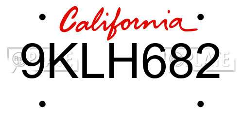 9KLH682 California License Plate